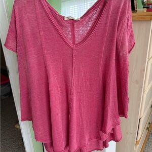 Free People Pink Relaxed V-Neck Short Sleeve Tee